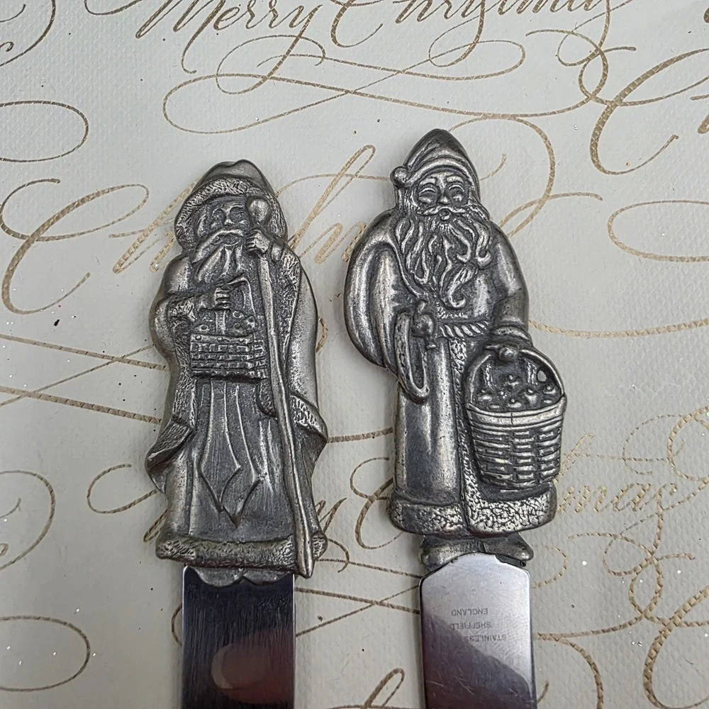 Santa‎ Sheffield England Cheese Butter Appetizer Spreader Knife Set Christmas 5